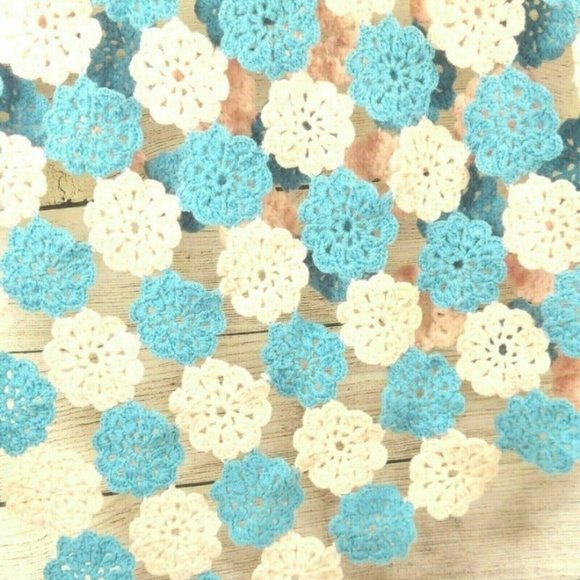 Knitted Wool Blanket Blue/Pink Floral Baby Kids Dorm Bedroom Crochet Throw Quilt - Picture 3 of 11